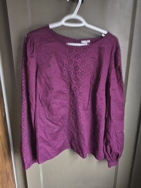 GAP Plum Eyelet Long-Sleeve Blouse